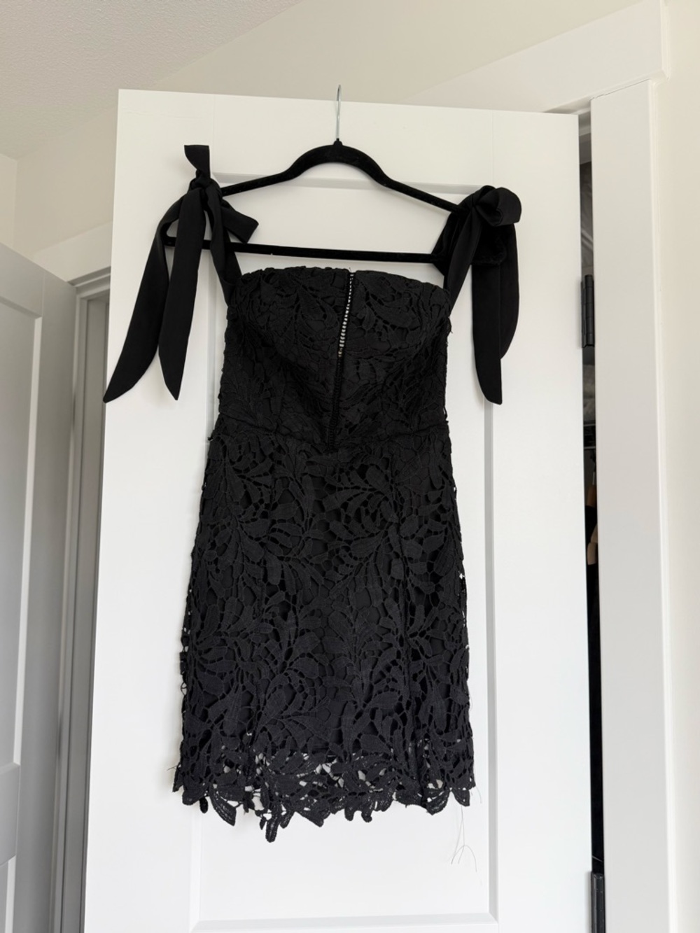 Black Lace Tie-Shoulder Mini Dress